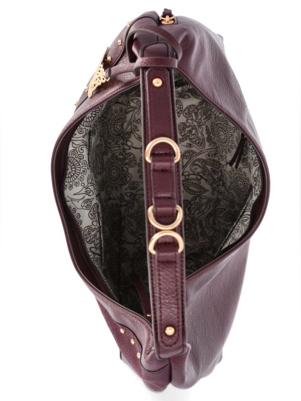 Jessica Simpson Pinot Noir Burgundy Studded Hobo Bag NWT - Picture 5 of 11